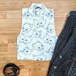 Cat Faces Mock Neck Crop Top- Urban Outfitters